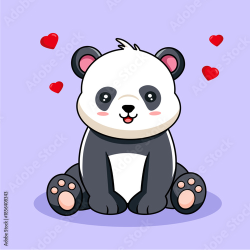 Cute Cartoon Panda Cub with Floating Red Love Vector Illustration Cartoon Design Kawaii