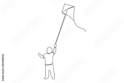 Continuous  one line art of a kite with string in minimalist outline style for logo or icon