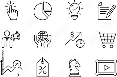 Hand Drawn Business Strategy and Marketing Icons Set with Analytics Finance and Startup Symbols