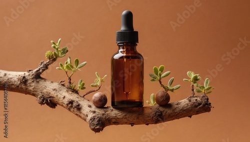 Glass dropper bottle with natural extract or essence like nut oil 