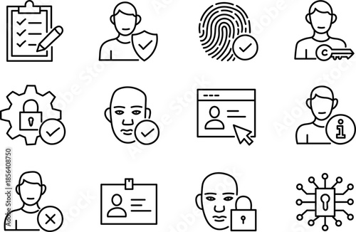 Hand Drawn Cybersecurity and User Authentication Icons Set with Identity Protection and Privacy Symbols