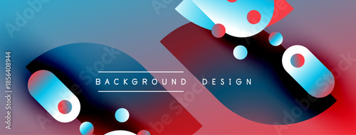 Abstract vibrant design. Fluid shapes, red, blue gradients create modern background. Text reads background design.