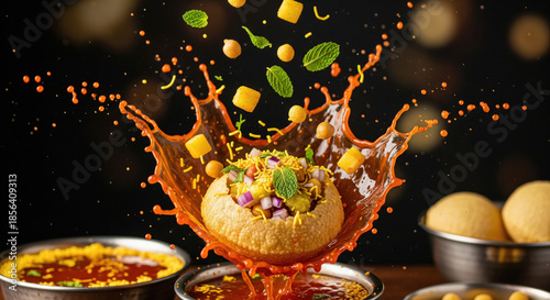 Dynamic Pani Puri Splash: Indian Street Food Flavors Exploding