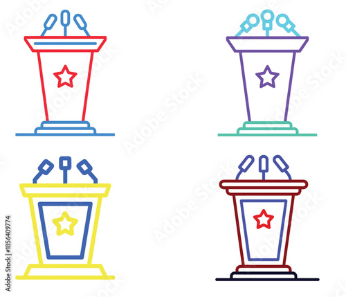 Political debate podium icons outline illustration set 
