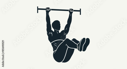Man Exercising on Pull Up Bar.