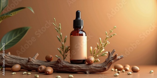 Glass dropper bottle with natural extract or essence like nut oil 
