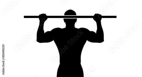 Man Silhouette Exercising with Bar Overhead.