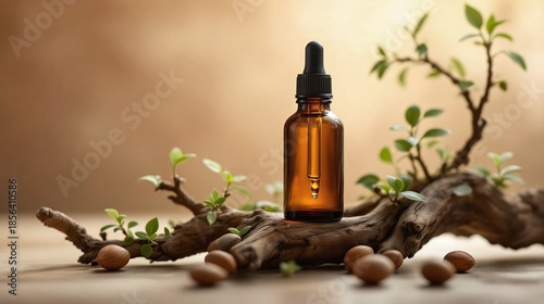 Glass dropper bottle with natural extract or essence like nut oil 