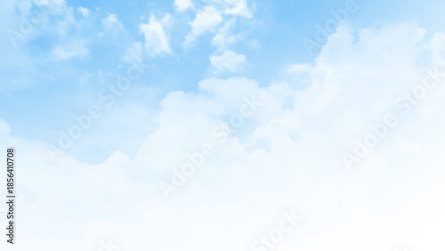 cloudy landscape, blue sky clouds, sky blue, ozone, design, outdoors, illustration, vector, A view from below of large white clouds in the blue sky.