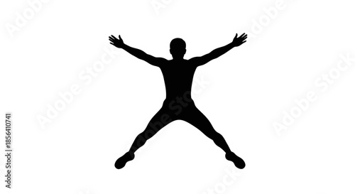 Silhouette of Person Jumping with Outstretched Arms.