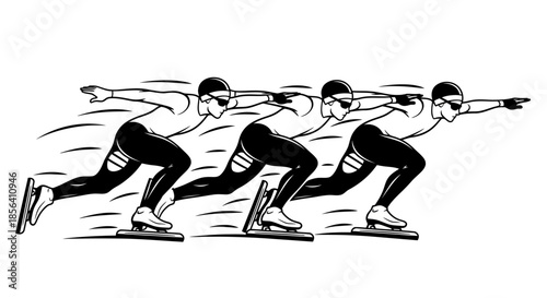 Speed Skaters in Action Pose Illustration.