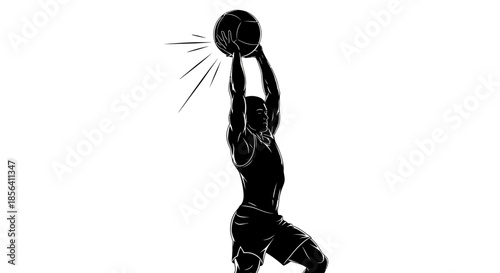 Basketball Player Dunking Ball Silhouette.