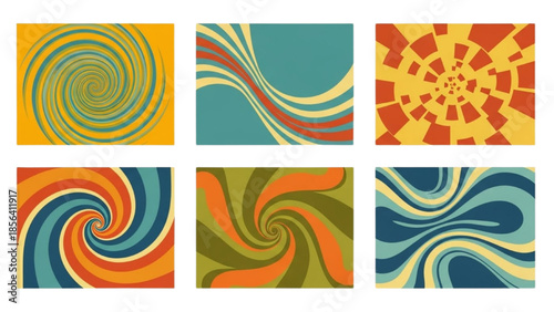 Abstract Retro Backgrounds with Colorful Swirls and Waves Patterns