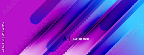 Abstract vibrant background. Diagonal lines create dynamic visual effect. Purple, blue hues dominate composition. Modern design element.