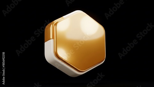 Golden Hexagonal Object on Black Background.