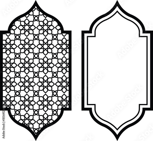 Intricate islamic geometric pattern panel and a blank arch frame vector art