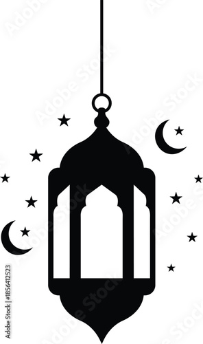 Elegant ramadan lantern silhouette with crescent moons and stars for islamic celebration
