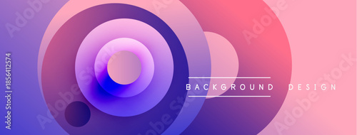 Abstract circles create vibrant gradient background. Purple, pink, blue hues blend smoothly, forming dynamic visual effect. Text reads background design.