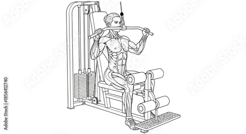 Man Exercising on Lat Pulldown Machine.