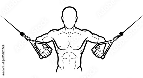 Man Exercising with Cable Machine Illustration.