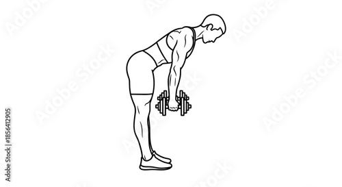 Man Lifting Dumbbell in Bent Position.