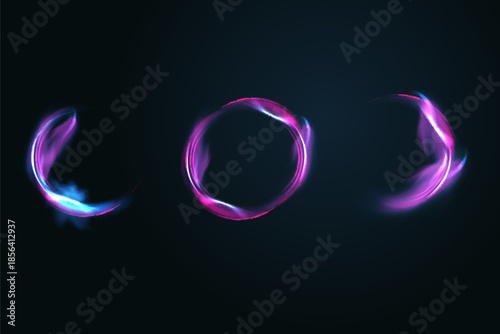 Abstract light neon background. luminous circle. Luminous spiral cover. Wake wave, fire path trail line and swirl effect curve. Food isolated. space tunnel.