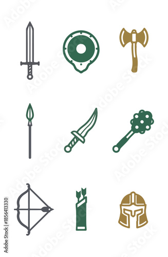 Collection of weaponry icons for design and illustration purposes