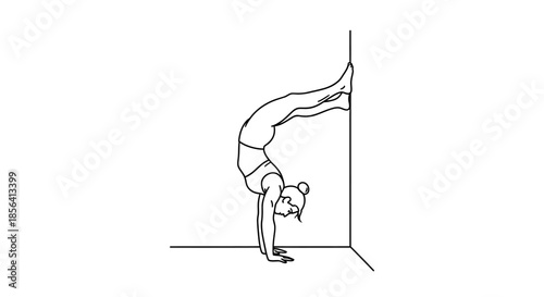 Woman Doing Handstand Against Wall Illustration.