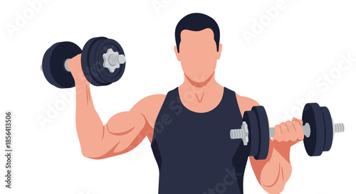 Man Lifting Dumbbells with Muscular Arms.