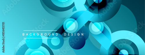 Abstract blue design features overlapping circles, gradients. Modern aesthetic suitable for backgrounds, banners, presentations. Smooth transitions create depth.
