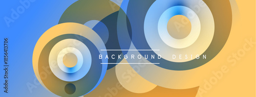 Abstract circles overlap, creating vibrant gradient effect. Blue, yellow, teal hues dominate composition. Modern design element.