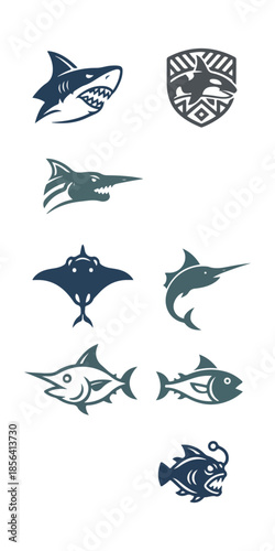 Stylized marine life icons set underwater creatures design