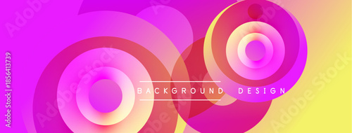 Abstract vibrant circles blend, creating dynamic colorful background. Gradient hues shift from pink to yellow. Modern design element.