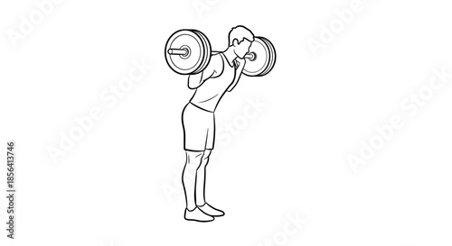 Man Lifting Heavy Barbell Weights Illustration.