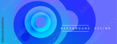 Abstract blue circles create dynamic background. Gradient shades offer modern visual appeal, suitable for digital projects.