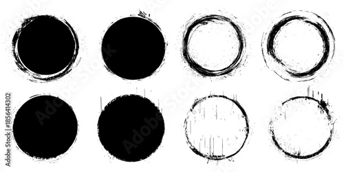 Black circle paint strokes set 
