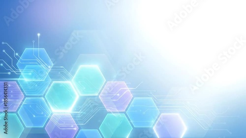 Abstract Technology Background with Glowing Blue and Purple Hexagons