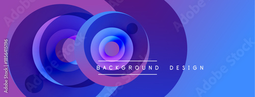 Abstract circles overlap, creating vibrant purple, blue gradients. Modern design suggests depth, movement, visual interest. Background features text.