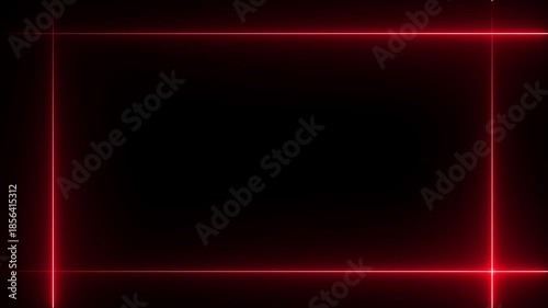Neon line glowing rectangle frame on black background. Glowing red neon frame background animation rectangle shape.4k motion video