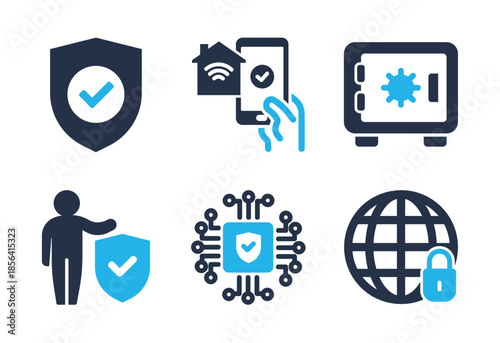 Data Security and Network Protection icon set. Solid glyph series icons
