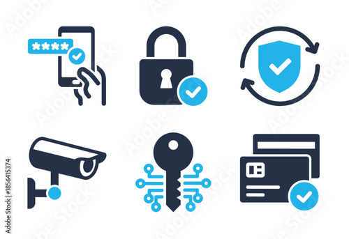 Security Systems and Digital Verification icon set. Solid glyph series icons