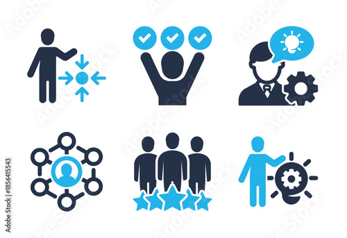 Team Management and Business Innovation icon set. Solid glyph series icons