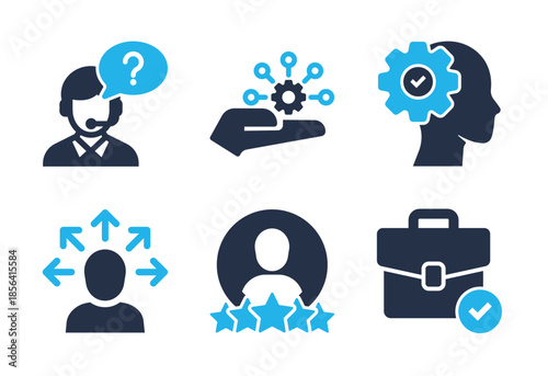 Human Resources Solutions and Strategic Support icon set. Solid glyph series icons