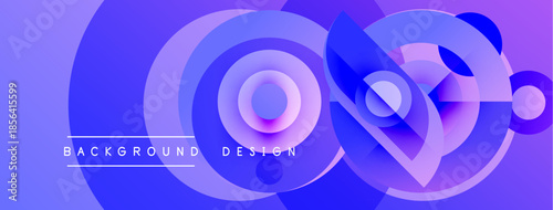 Abstract blue circles overlap creating dynamic visual effect. Text reads background design. Modern, gradient color scheme dominates image.