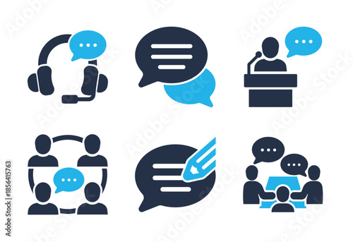 Business Communication and Team Collaboration icon set. Solid glyph series icons