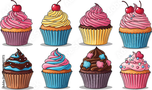 A Delicious Assortment of Colorful Cupcakes with Sweet Toppings for Everyone