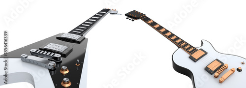 Set of electric acoustic guitar isolated on white background.