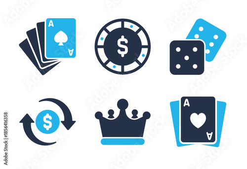 Casino Gaming and Gambling Entertainment icon set. Solid glyph series icons