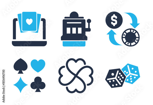 Online Casino and Symbols of Luck icon set. Solid glyph series icons