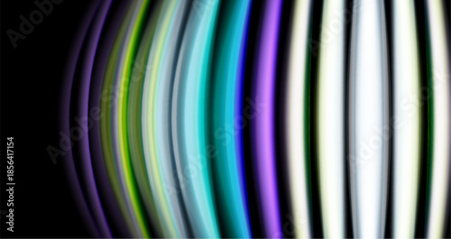 Abstract colorful lines create dynamic visual effect. Bright hues contrast dark background, forming modern design.